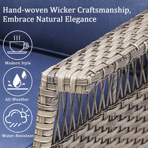 English Elm Outdoor All-weather Wicker Lounge Chair Set of 2 with Deep Seat Blue Cushions T3773P416502