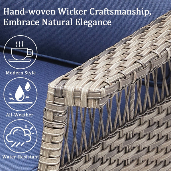 English Elm Outdoor All-weather Wicker Lounge Chair Set of 2 with Deep Seat Blue Cushions T3773P416502