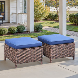 English Elm Outdoor Handwoven PE Wicker Ottoman Set of 2 with Cushioned Patio Footrests T3773P417229