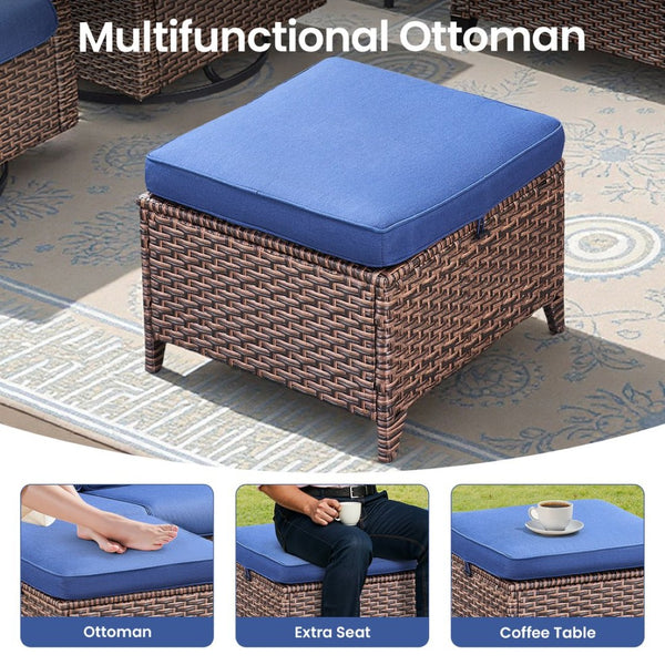 English Elm Outdoor Handwoven PE Wicker Ottoman Set of 2 with Cushioned Patio Footrests T3773P417229