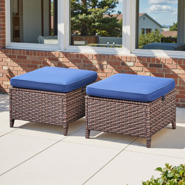 English Elm Outdoor Handwoven PE Wicker Ottoman Set of 2 with Cushioned Patio Footrests T3773P417229