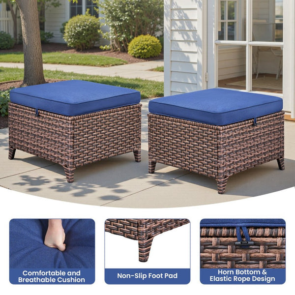 English Elm Outdoor Handwoven PE Wicker Ottoman Set of 2 with Cushioned Patio Footrests T3773P417229