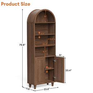 English Elm Arched Six Tier Bookcase with Walnut Finish Open Display and Concealed Cabinet Storage T3773P417328