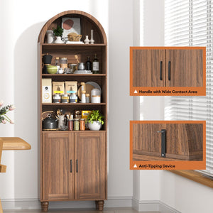 English Elm Arched Six Tier Bookcase with Walnut Finish Open Display and Concealed Cabinet Storage T3773P417328