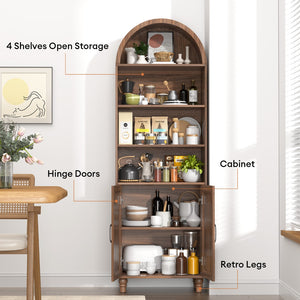 English Elm Arched Six Tier Bookcase with Walnut Finish Open Display and Concealed Cabinet Storage T3773P417328