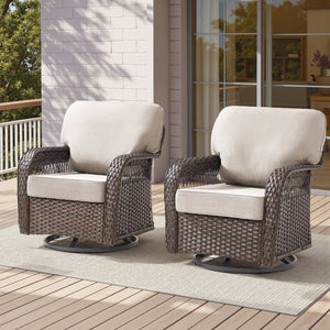English Elm Outdoor Swivel Glider Rocker Set Pe Wicker Porch Chairs with Thick Foam Cushions Beige T3773P418418