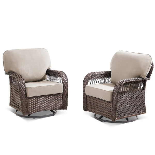 English Elm Outdoor Swivel Glider Rocker Set Pe Wicker Porch Chairs with Thick Foam Cushions Beige T3773P418418