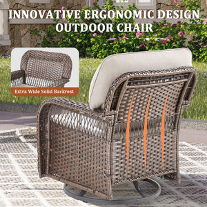 English Elm Outdoor Swivel Glider Rocker Set Pe Wicker Porch Chairs with Thick Foam Cushions Beige T3773P418418