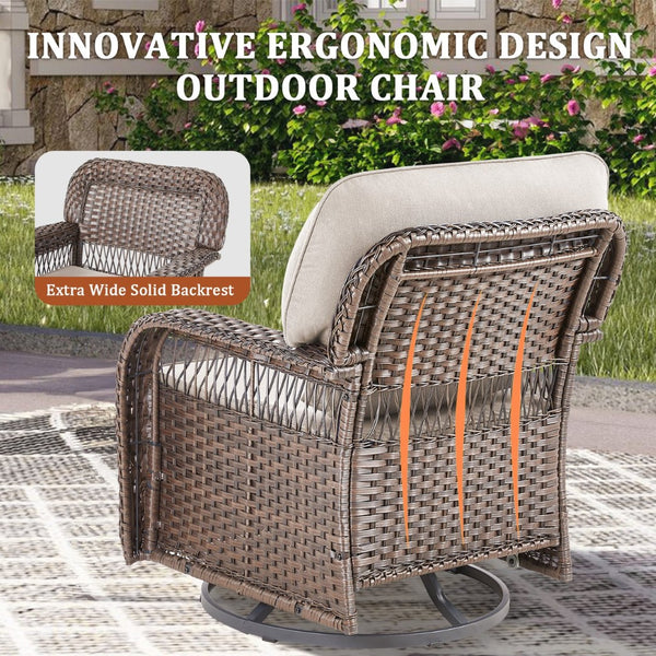 English Elm Outdoor Swivel Glider Rocker Set Pe Wicker Porch Chairs with Thick Foam Cushions Beige T3773P418418