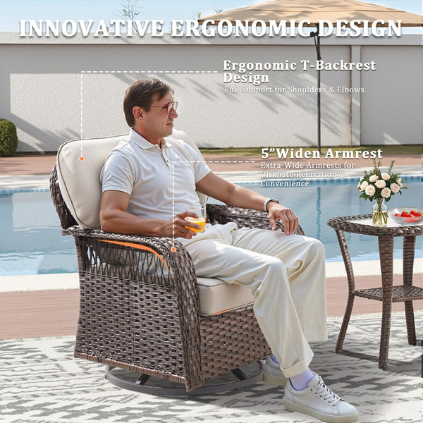 English Elm Outdoor Swivel Glider Rocker Set Pe Wicker Porch Chairs with Thick Foam Cushions Beige T3773P418418