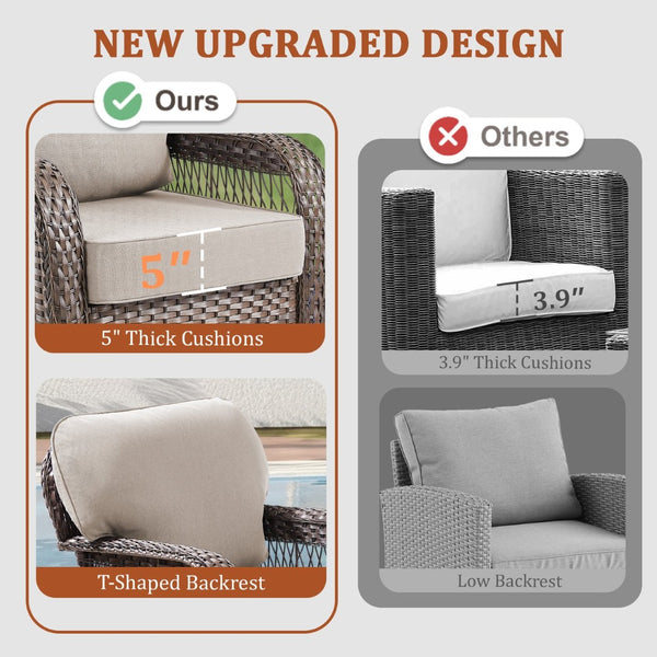 English Elm Outdoor Swivel Glider Rocker Set Pe Wicker Porch Chairs with Thick Foam Cushions Beige T3773P418418