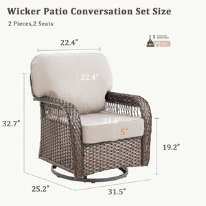 English Elm Outdoor Swivel Glider Rocker Set Pe Wicker Porch Chairs with Thick Foam Cushions Beige T3773P418418