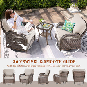 English Elm Outdoor Swivel Glider Rocker Set Pe Wicker Porch Chairs with Thick Foam Cushions Beige T3773P418418