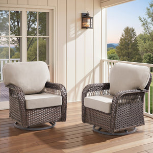 English Elm Outdoor Swivel Glider Rocker Set Pe Wicker Porch Chairs with Thick Foam Cushions Beige T3773P418418