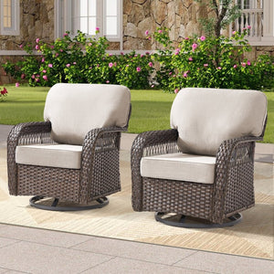 English Elm Outdoor Swivel Glider Rocker Set Pe Wicker Porch Chairs with Thick Foam Cushions Beige T3773P418418