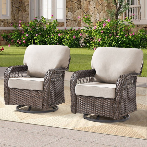 English Elm Outdoor Swivel Glider Rocker Set Pe Wicker Porch Chairs with Thick Foam Cushions Beige T3773P418418
