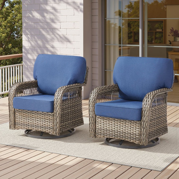 English Elm Outdoor Swivel Glider Rocker Set Pe Wicker Porch Chairs with Thick Foam Cushions Blue T3773P418420
