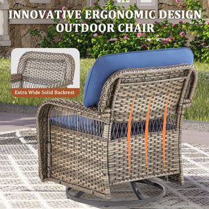 English Elm Outdoor Swivel Glider Rocker Set Pe Wicker Porch Chairs with Thick Foam Cushions Blue T3773P418420