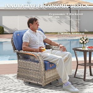 English Elm Outdoor Swivel Glider Rocker Set Pe Wicker Porch Chairs with Thick Foam Cushions Blue T3773P418420