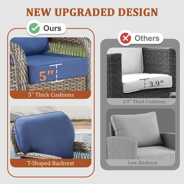 English Elm Outdoor Swivel Glider Rocker Set Pe Wicker Porch Chairs with Thick Foam Cushions Blue T3773P418420