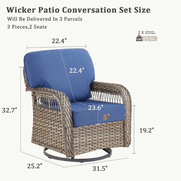 English Elm Outdoor Swivel Glider Rocker Set Pe Wicker Porch Chairs with Thick Foam Cushions Blue T3773P418420
