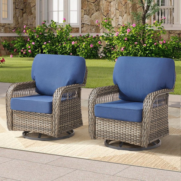 English Elm Outdoor Swivel Glider Rocker Set Pe Wicker Porch Chairs with Thick Foam Cushions Blue T3773P418420