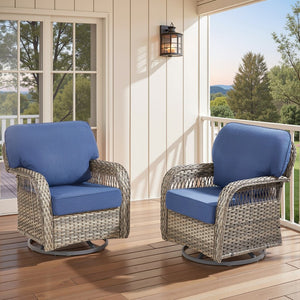 English Elm Outdoor Swivel Glider Rocker Set Pe Wicker Porch Chairs with Thick Foam Cushions Blue T3773P418420
