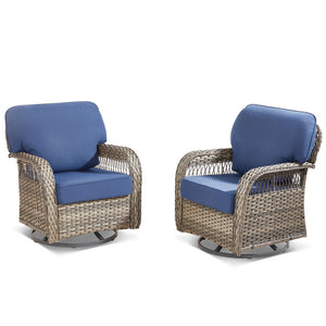 English Elm Outdoor Swivel Glider Rocker Set Pe Wicker Porch Chairs with Thick Foam Cushions Blue T3773P418420