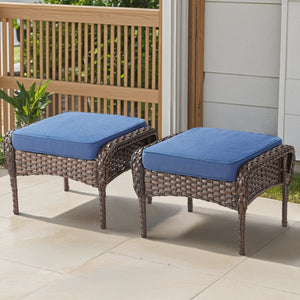 English Elm Outdoor Pe Wicker Patio Ottomans Set of 2 All Weather Footrests for Deck or Balcony T3773P418422