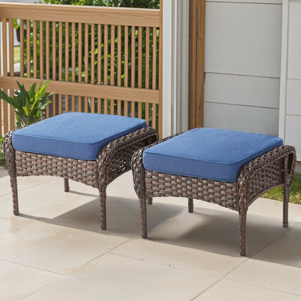 English Elm Outdoor Pe Wicker Patio Ottomans Set of 2 All Weather Footrests for Deck or Balcony T3773P418422
