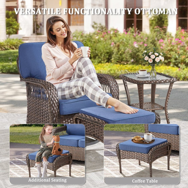 English Elm Outdoor Pe Wicker Patio Ottomans Set of 2 All Weather Footrests for Deck or Balcony T3773P418422