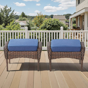 English Elm Outdoor Pe Wicker Patio Ottomans Set of 2 All Weather Footrests for Deck or Balcony T3773P418422
