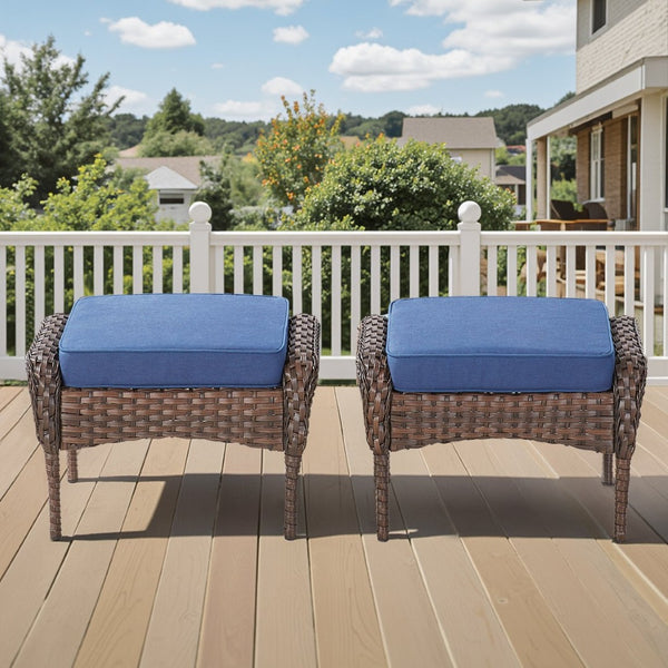 English Elm Outdoor Pe Wicker Patio Ottomans Set of 2 All Weather Footrests for Deck or Balcony T3773P418422