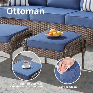 English Elm Outdoor Pe Wicker Patio Ottomans Set of 2 All Weather Footrests for Deck or Balcony T3773P418422