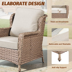 English Elm 5-Piece Outdoor Wicker Lounge Set with Ottomans and Glass Top Side Table for Patio T3773P419324