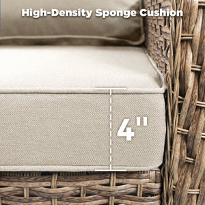 English Elm 5-Piece Outdoor Wicker Lounge Set with Ottomans and Glass Top Side Table for Patio T3773P419324