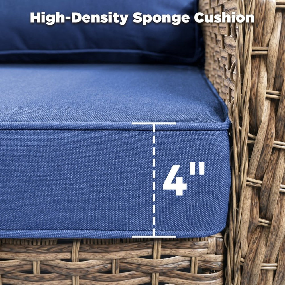 English Elm 5-Piece Outdoor Wicker Lounge Set with Glass Side Table and Ottomans for Patio Deck T3773P419325