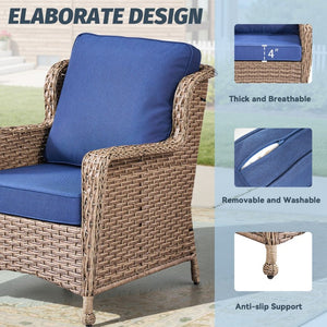 English Elm 5-Piece Outdoor Wicker Lounge Set with Glass Side Table and Ottomans for Patio Deck T3773P419325