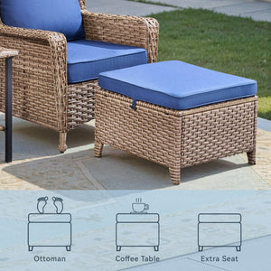 English Elm 5-Piece Outdoor Wicker Lounge Set with Glass Side Table and Ottomans for Patio Deck T3773P419325