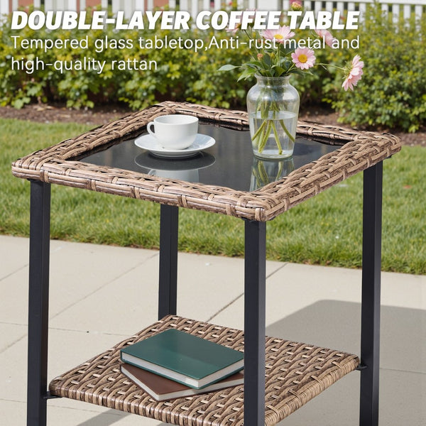 English Elm 2 Chair Outdoor PE Rattan Swivel Glider Set with Mosaic Glass Side Table Blue T3773P419327