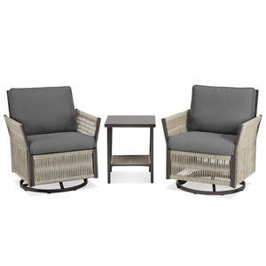 English Elm Swivel Outdoor Chair Set Pe Wicker Steel Frame Patio Seating with Side Table T3773P419409