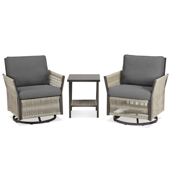 English Elm Swivel Outdoor Chair Set Pe Wicker Steel Frame Patio Seating with Side Table T3773P419409