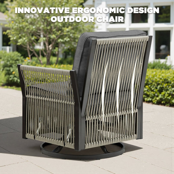 English Elm Swivel Outdoor Chair Set Pe Wicker Steel Frame Patio Seating with Side Table T3773P419409