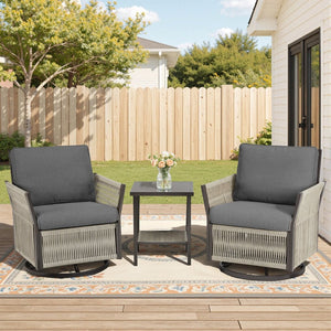 English Elm Swivel Outdoor Chair Set Pe Wicker Steel Frame Patio Seating with Side Table T3773P419409