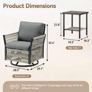 English Elm Swivel Outdoor Chair Set Pe Wicker Steel Frame Patio Seating with Side Table T3773P419409