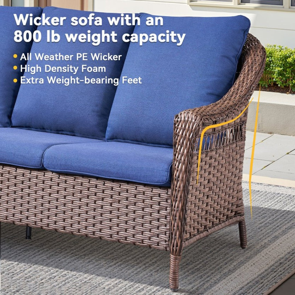 English Elm 67.3 Inch Outdoor Three Seat PE Wicker Sofa with Olefin Cushions for Patio Deck T3773P420087