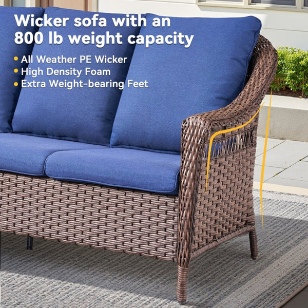 English Elm 67.3 Inch Outdoor Three Seat PE Wicker Sofa with Olefin Cushions for Patio Deck T3773P420087