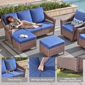 English Elm 67.3 Inch Outdoor Three Seat PE Wicker Sofa with Olefin Cushions for Patio Deck T3773P420087
