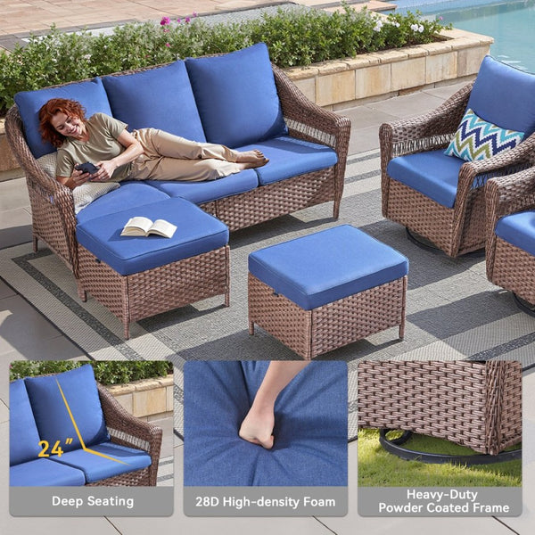 English Elm 67.3 Inch Outdoor Three Seat PE Wicker Sofa with Olefin Cushions for Patio Deck T3773P420087