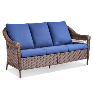 English Elm 67.3 Inch Outdoor Three Seat PE Wicker Sofa with Olefin Cushions for Patio Deck T3773P420087